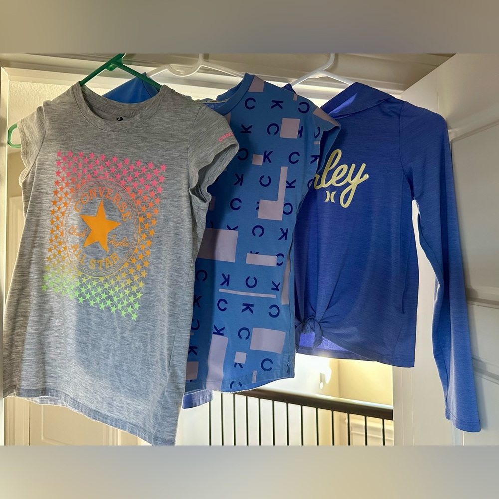 Girls Shirts Lot of 3. Sizes 10-14. Like New. Converse, Hurley & Calvin Klein